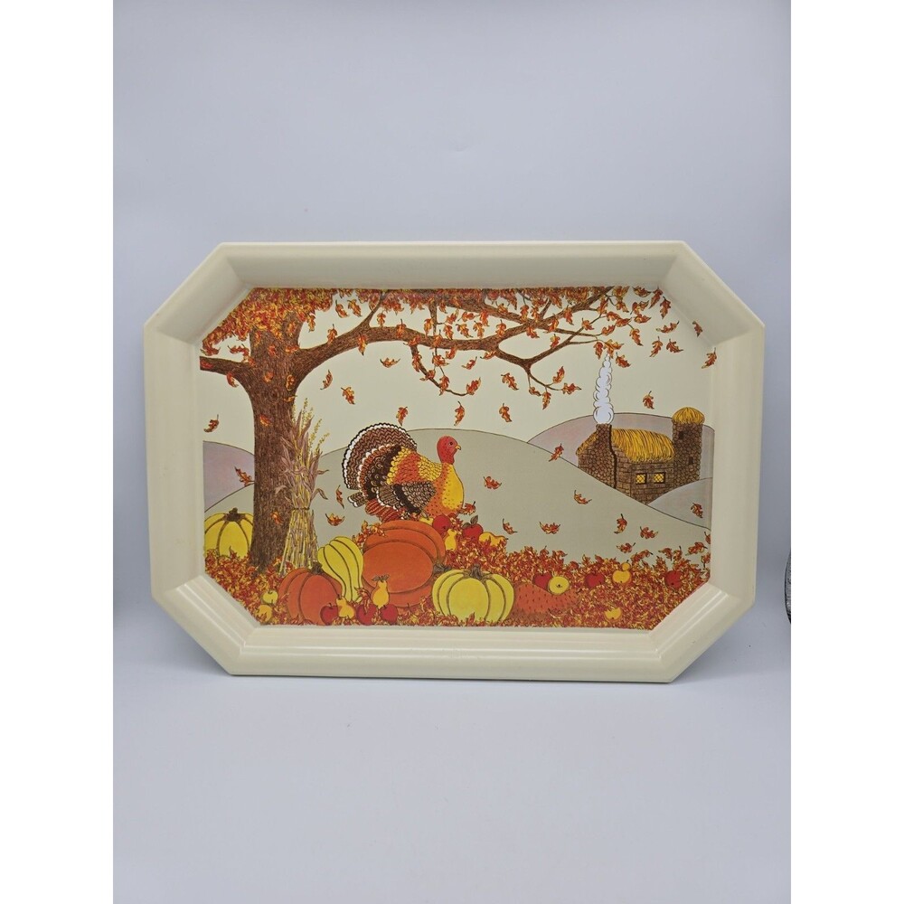 VTG Ullman Co Fall Thanksgiving Turkey Serving Platter 18.5" Plastic Tray Retro